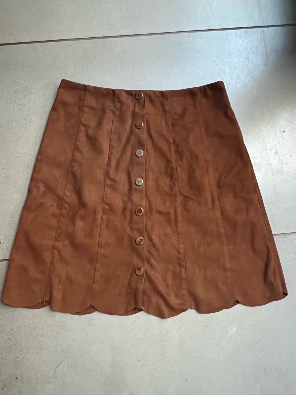 Lucy Paris Brown Button-Front Scallop Hem A-Line Skirt